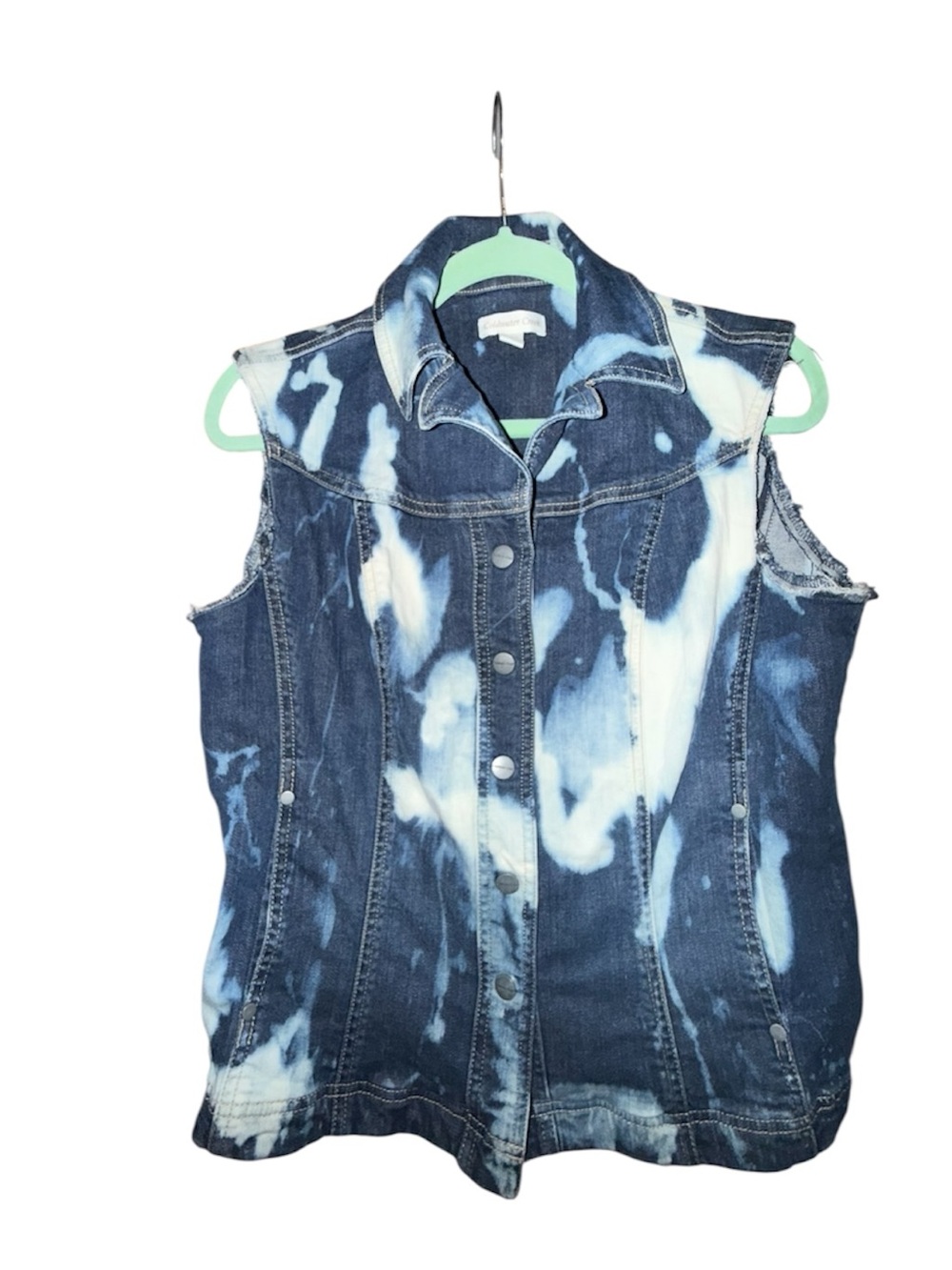 Coldwater Creek Denim Vest Jacket Bleach/Acid wash Design Boho Size 8